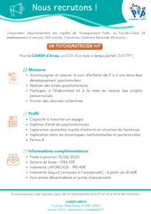 Psychomotricien PEP 62 Offre d'emploi CAMSP Arras