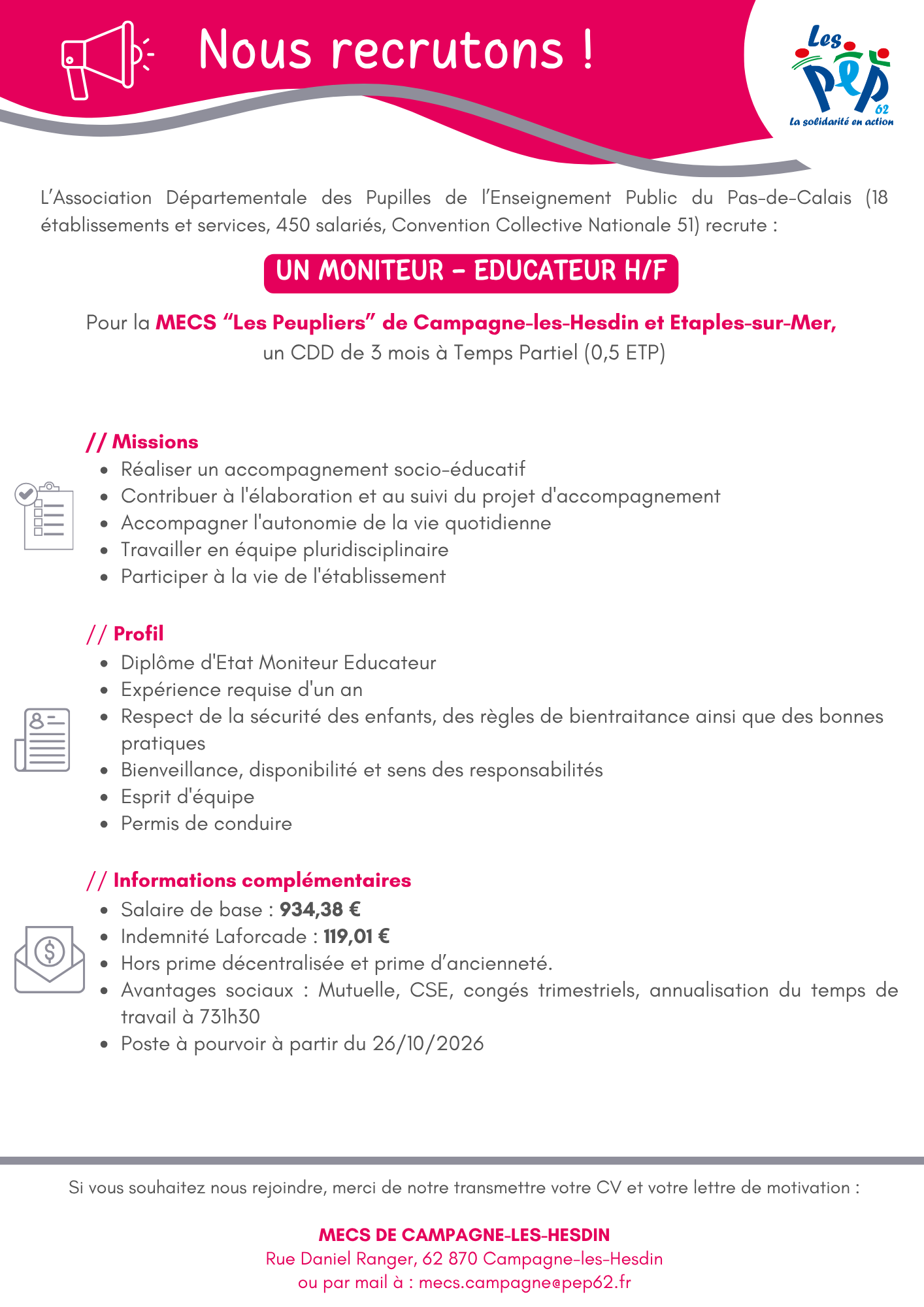 Moniteur Educateur - MECS - CDD TC - sept26